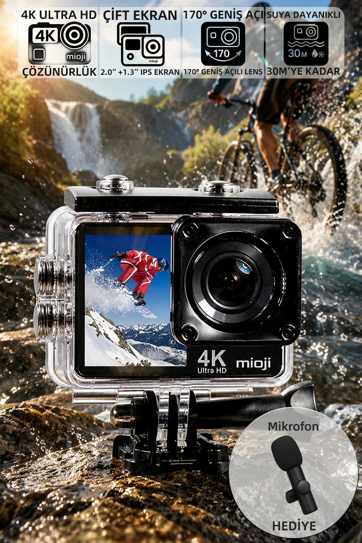 Mioji Action 12X 4K 60FPS 20MP Aksiyon Kamerası