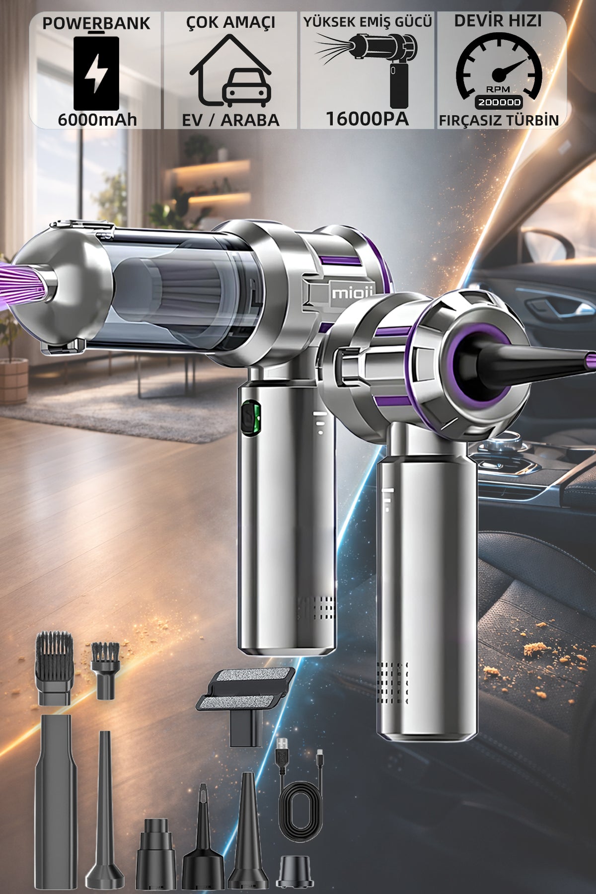 Mio 8 Plus Şarjlı Süpürge Gümüş