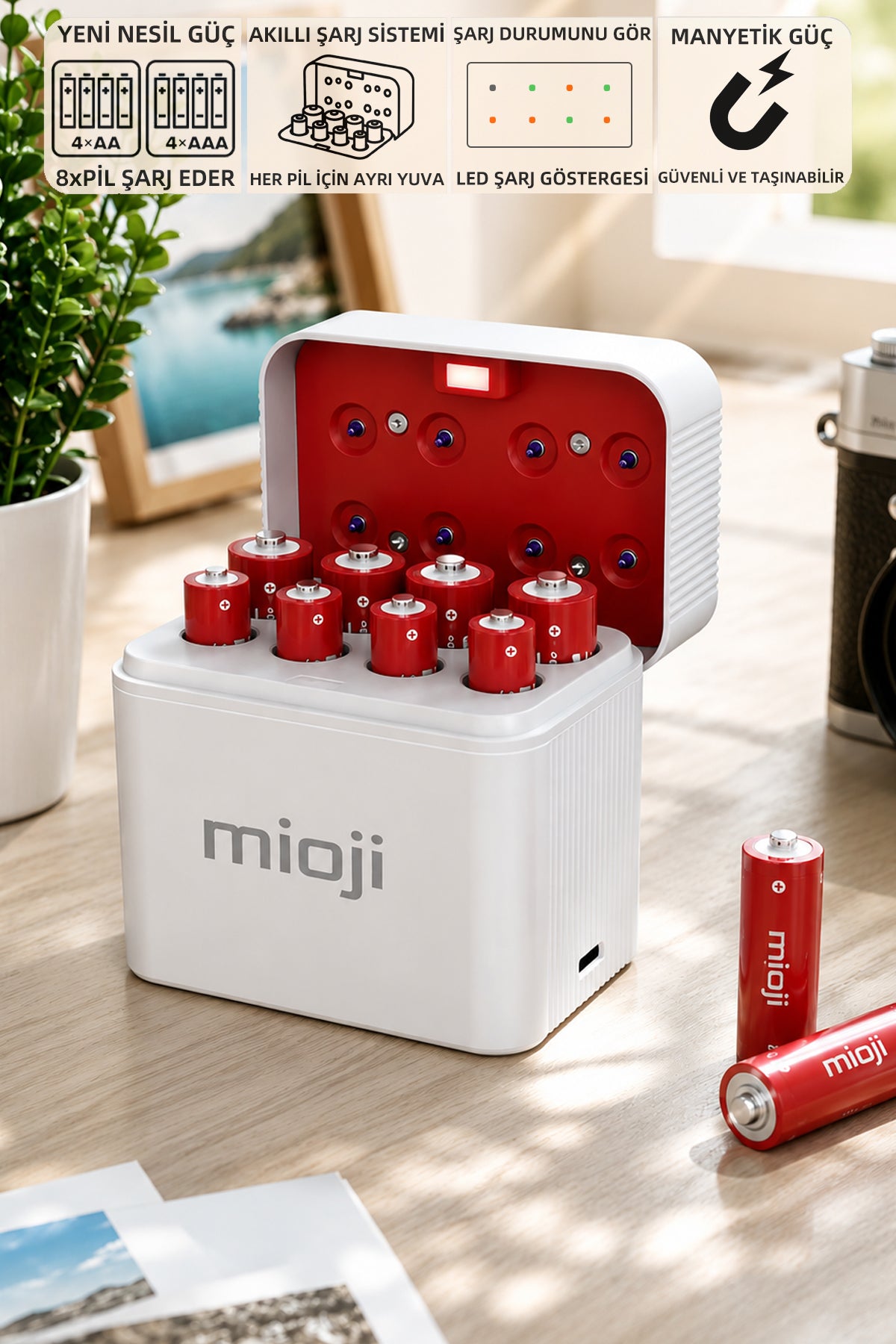 Mioji BT12 Pil Şarj Cihazı Beyaz