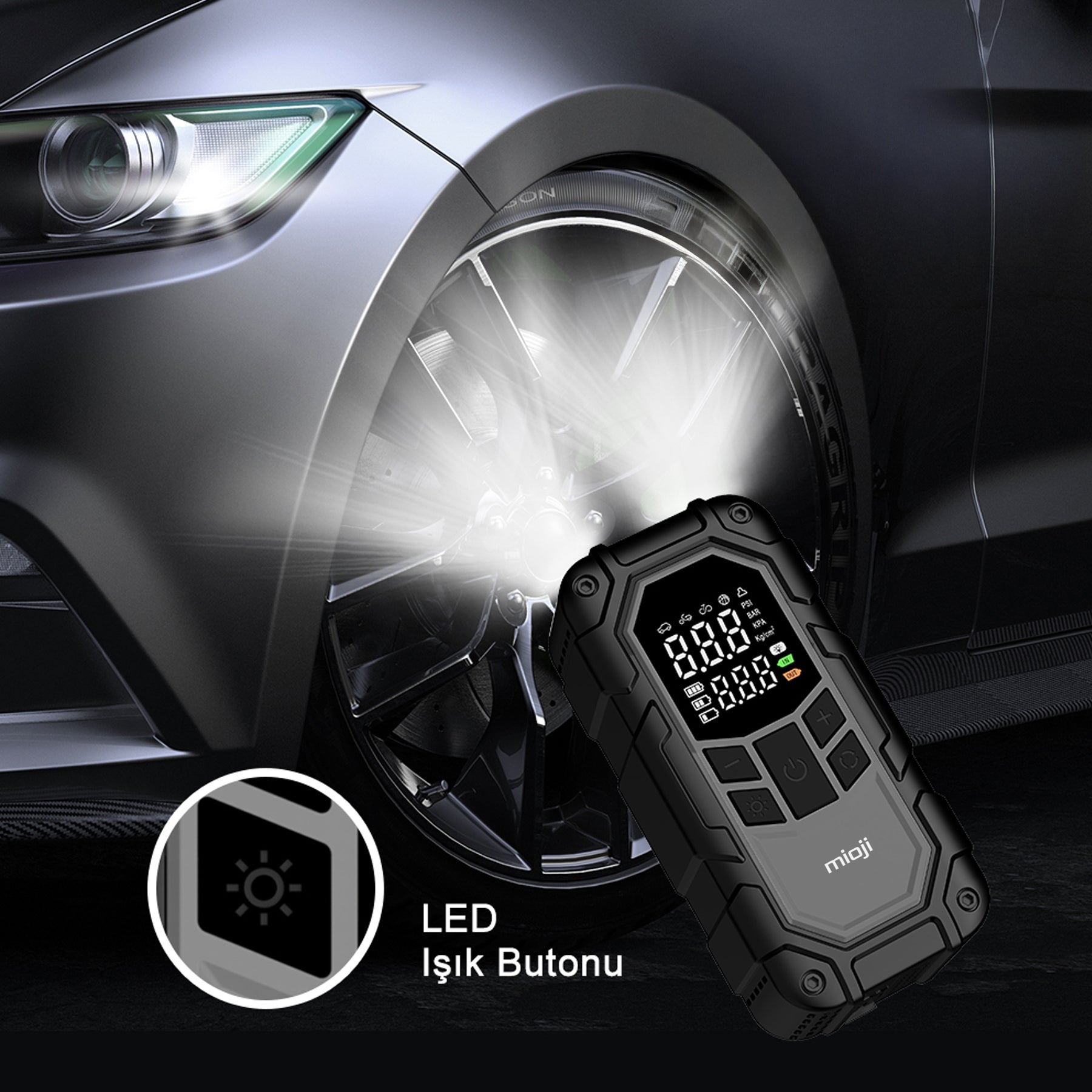 Mio D8H Plus Akü Takviye+Hava Pompası+LED Fener+Powerbank
