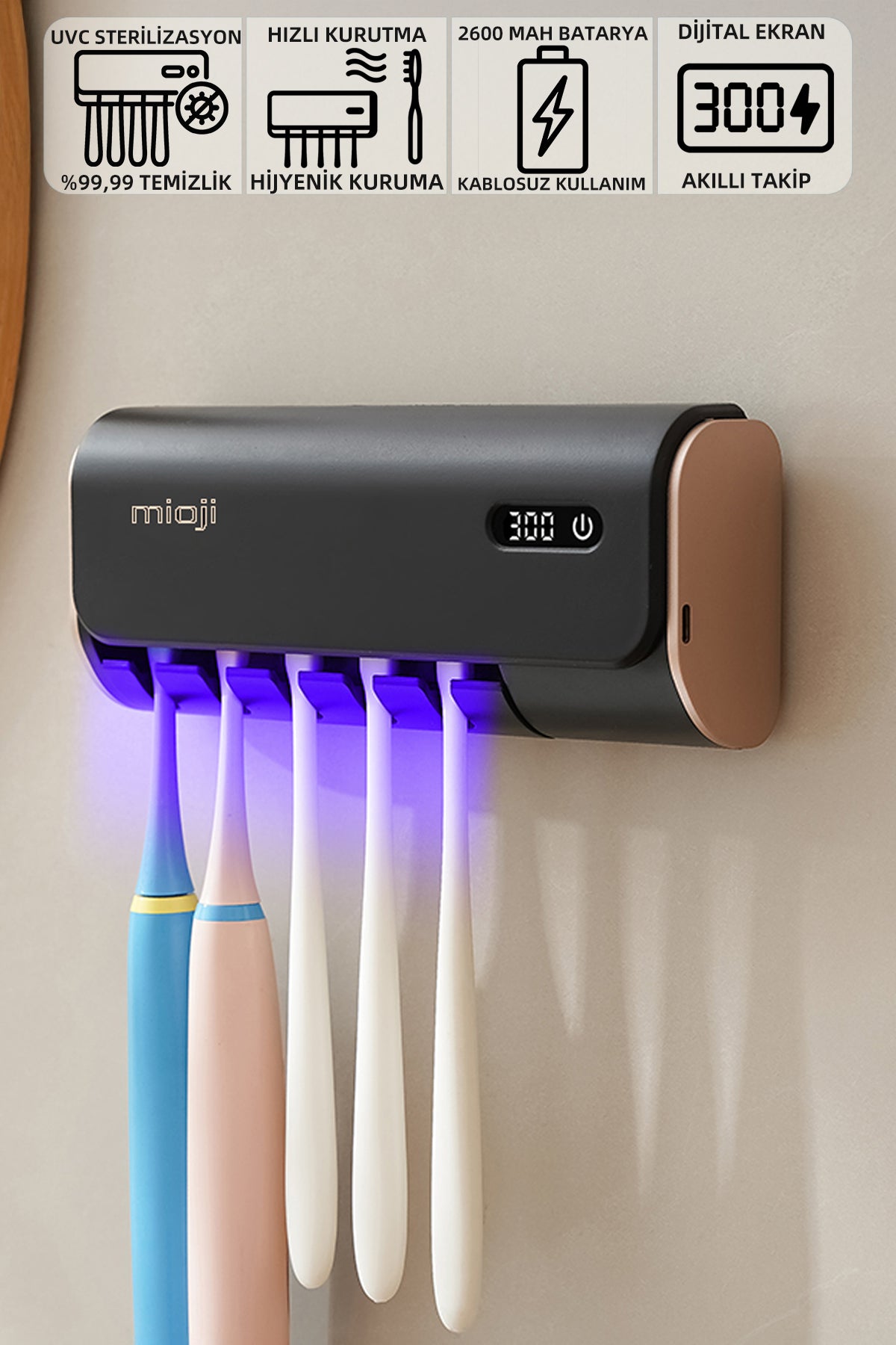 Mioji UV5F Pro Diş Fırçası Tutucusu Siyah