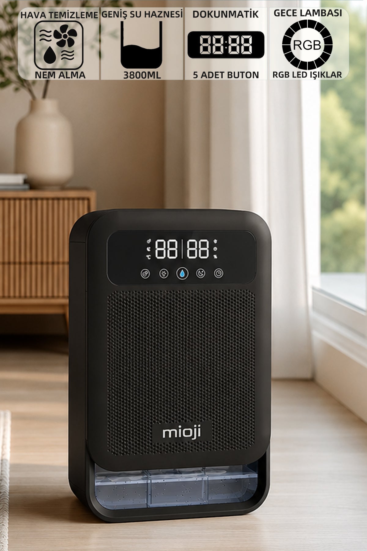 Mioji 30NEC Pro Nem Alma ve İyon Hava Temizleme Cihazı Siyah