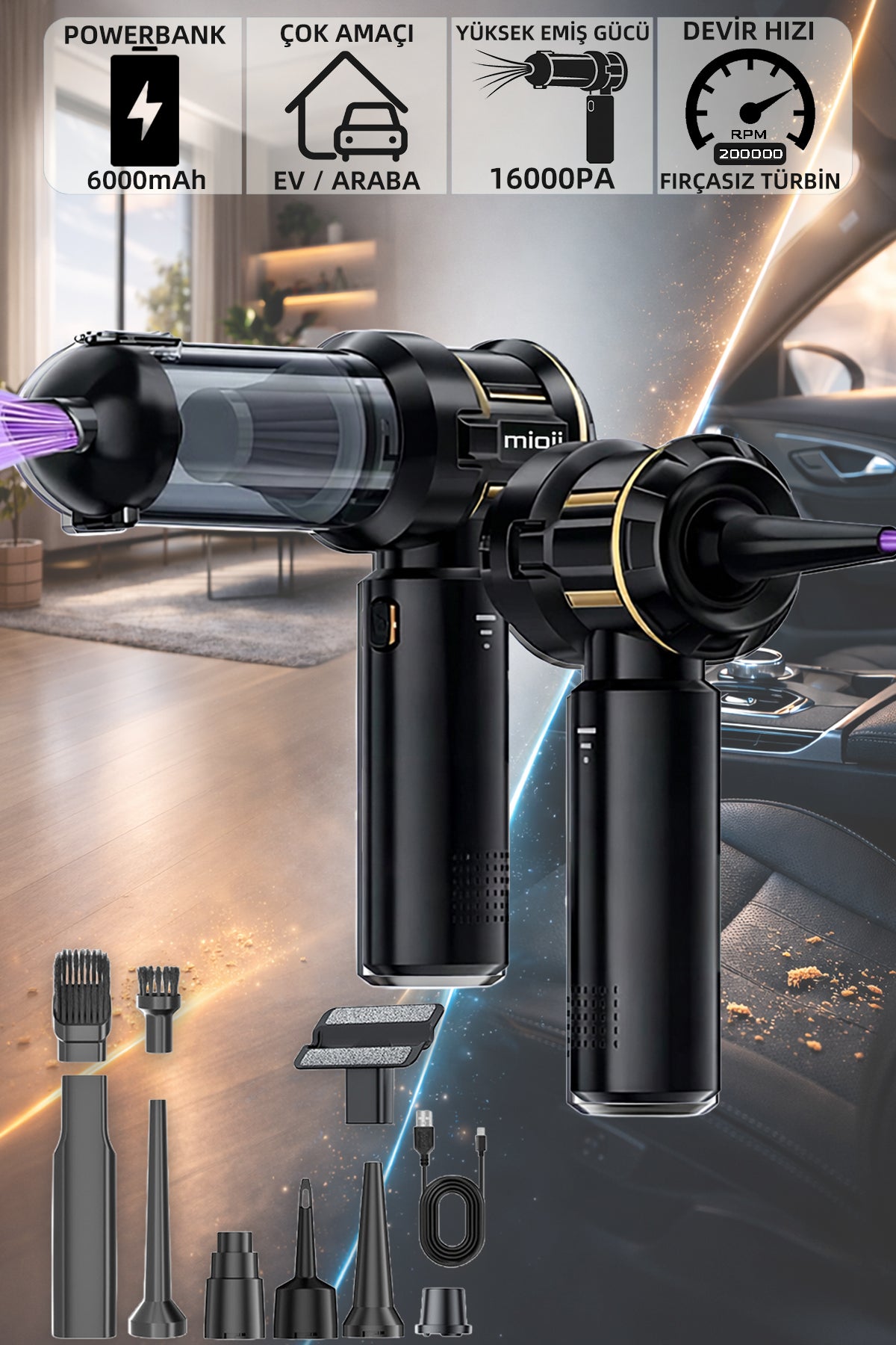 Mio 8 Plus Şarjlı Süpürge Siyah