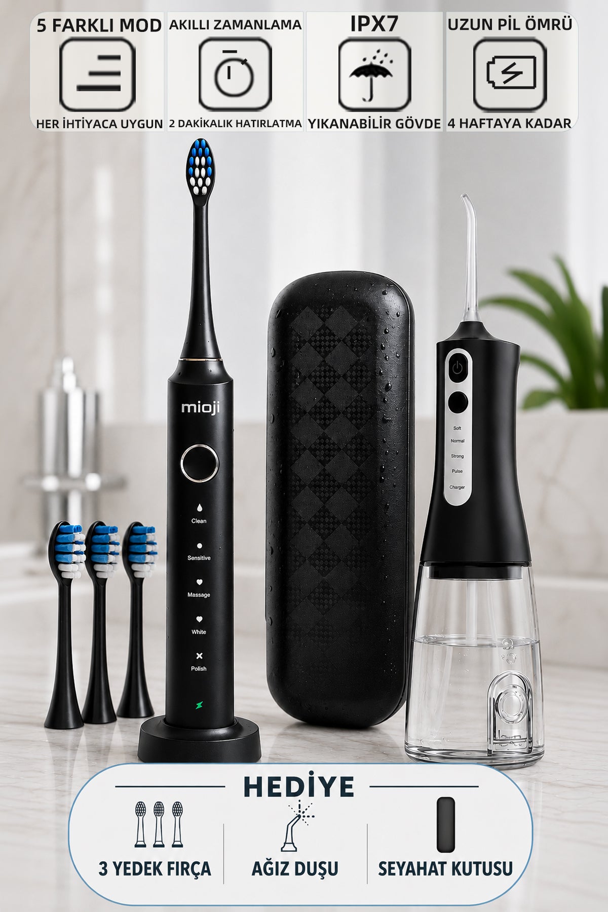 Mioji Oral B6 Care 4-in-1 Ağız Bakım Seti Siyah