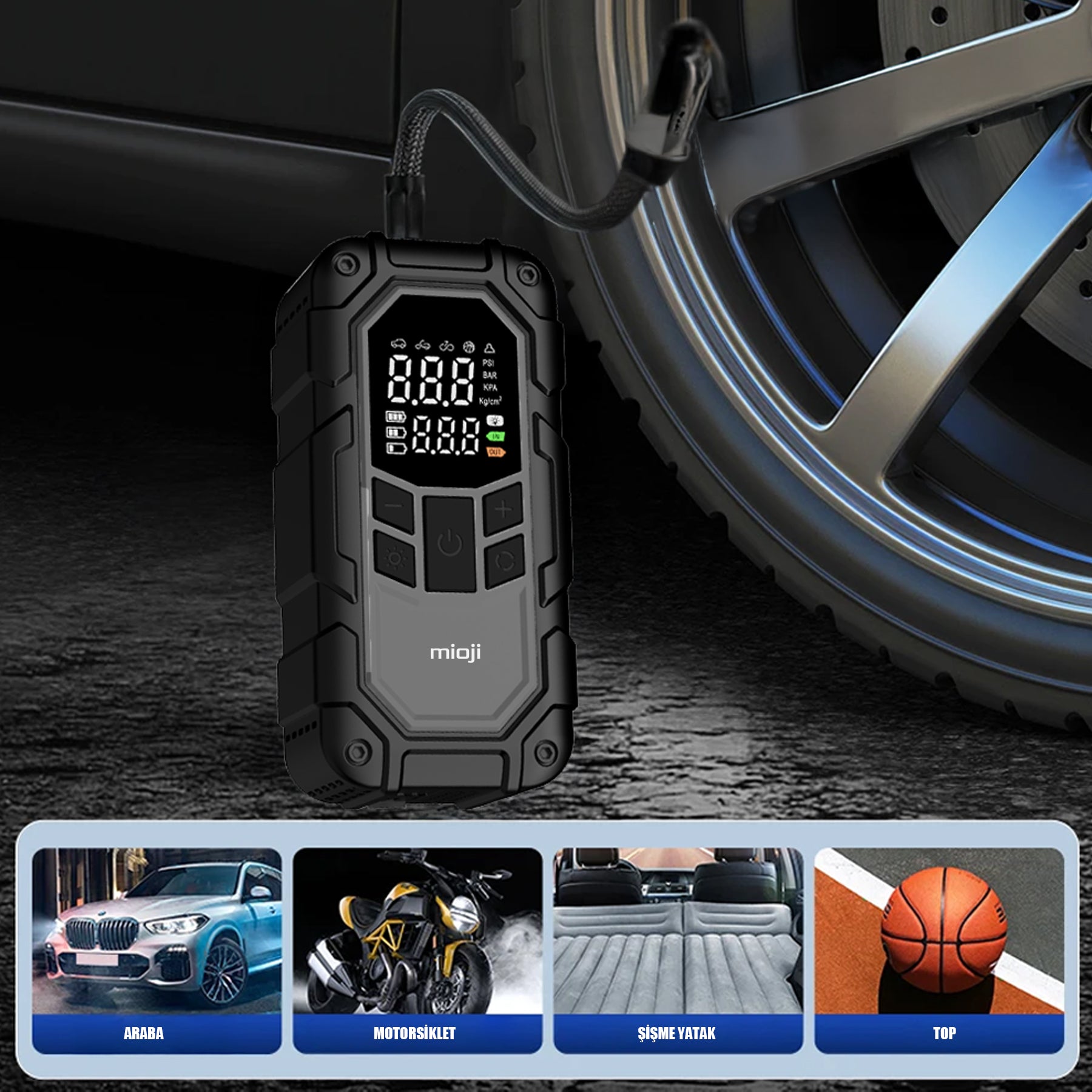 Mio D8H Plus Akü Takviye+Hava Pompası+LED Fener+Powerbank