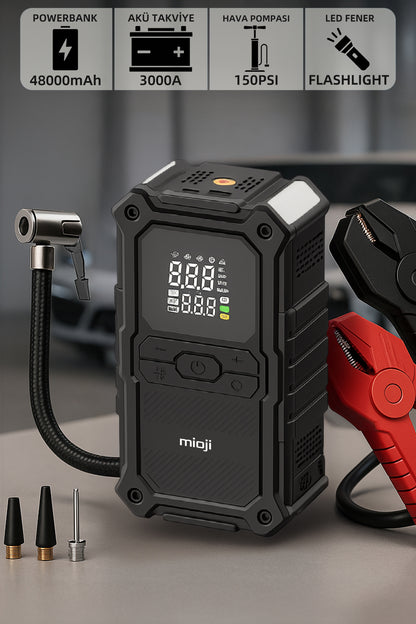 Mio D8H Premium 4in1 48000mAh 3000A Akü Takviye + Hava Pompası + Led Fener + Powerbank