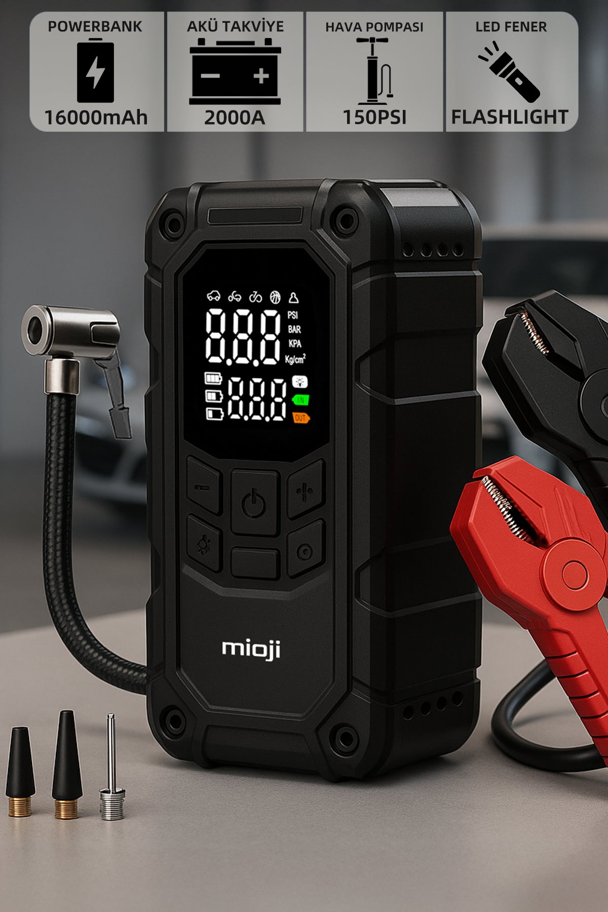 Mio D8H Plus Akü Takviye+Hava Pompası+LED Fener+Powerbank