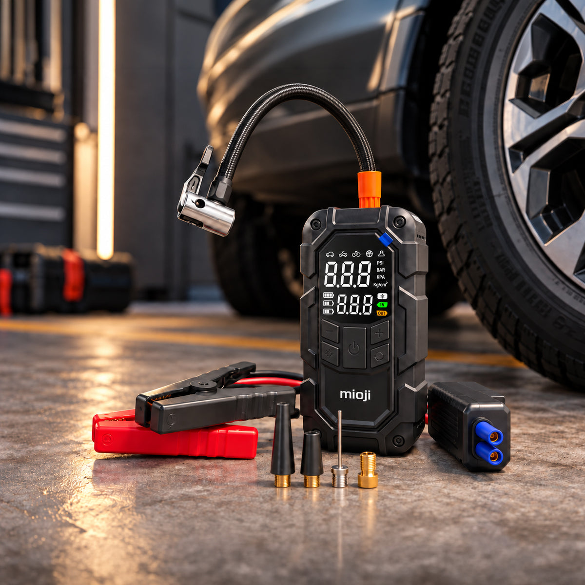 Mioji D8H Plus 2000A 16000mAh Akü Takviye+Hava Pompası+LED Fener+Powerbank