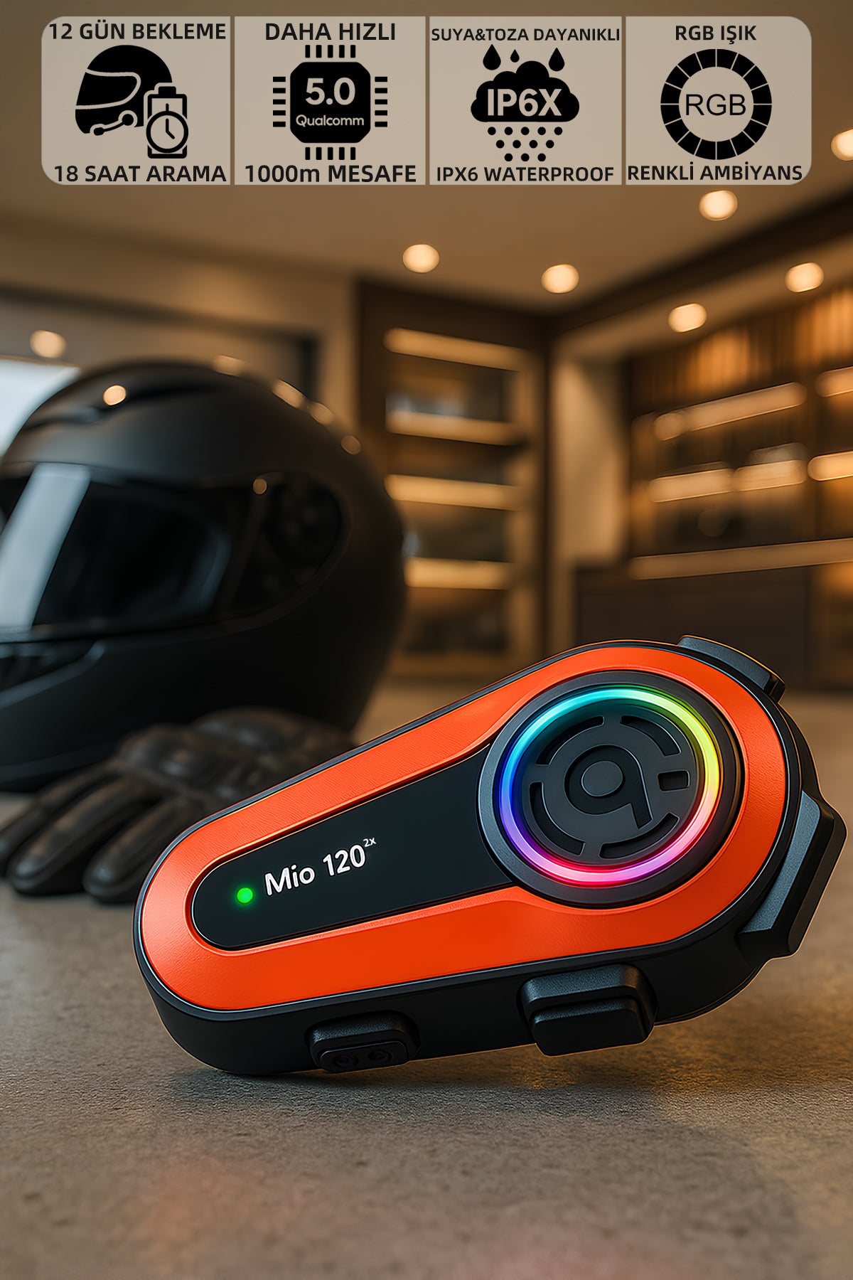 Mio 120 2x RGB İnterkom Kulaklık Turuncu