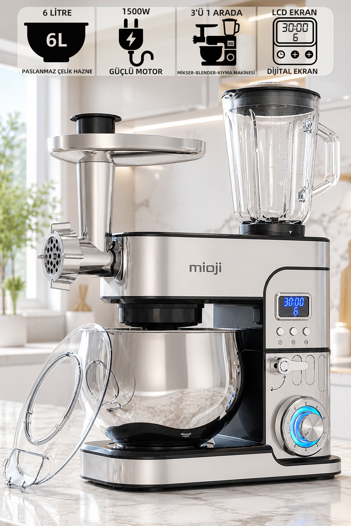 Mioji MX10 6L 1500W İnox 3'ü 1 Arada Mutfak Şefi 