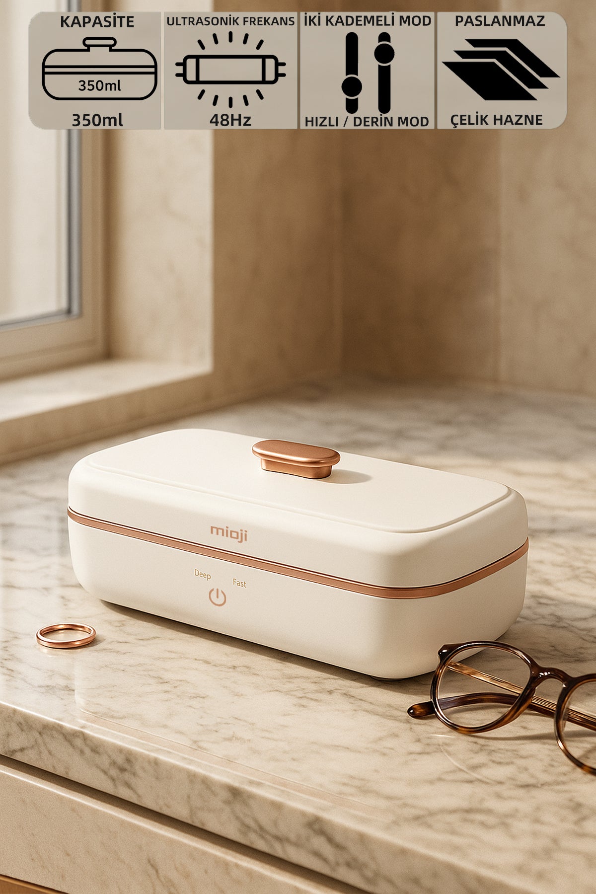 Mioji UV1C Takı Saat Gözlük Temizleyici Beyaz