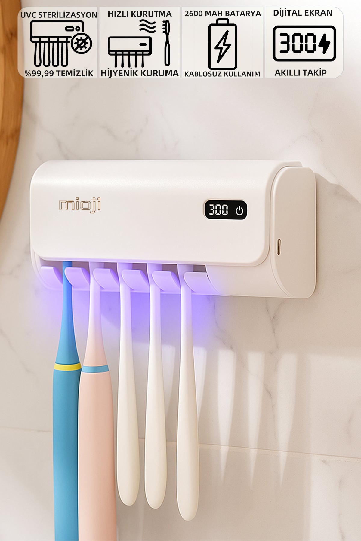 Mioji Mio UV5F Pro Diş Fırçası Tutucusu Beyaz